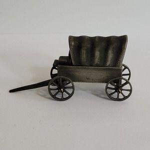 Vintage Pewter Figurine Statue Covered wagon Cart
